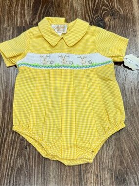 NWT St. John Yellow Gingham Smocked Baby Bubble